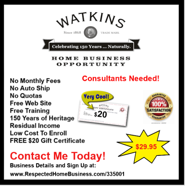 Sign up with Watkins during June and get a free $20 Gift Certificate