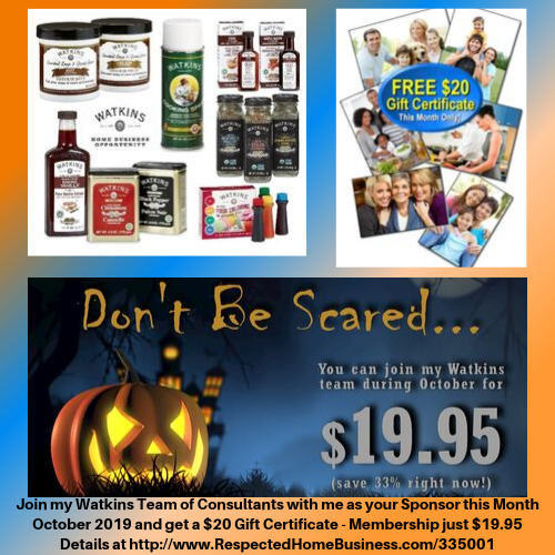 Watkins October Sign Up Incentive - Join for $19.95, get a $20 gift certificate